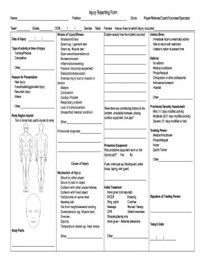 Fillable Online Injury Report Form Bcfc Au Fax Email Print