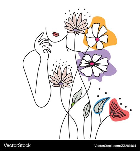 Feminine flower line lady design color Royalty Free Vector