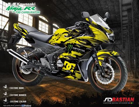 Jual Decal Ninja 150 RR Carburator Motif Yellow Splater Full Body Di