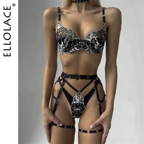 Ellolace Sexy Lingerie For Fine Women Lace Bra Kit Push Up Fantasy