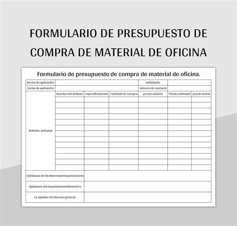 Plantilla De Excel Formulario De Presupuesto De Compra De Material De