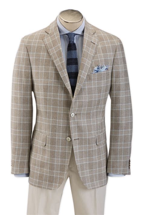 Mens Sport Coat Modern Cut Brown Plaid 55 Silk45 Wool