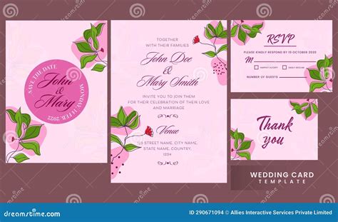 Pink Color Wedding Invitation Suite Template Layout Decorated Stock