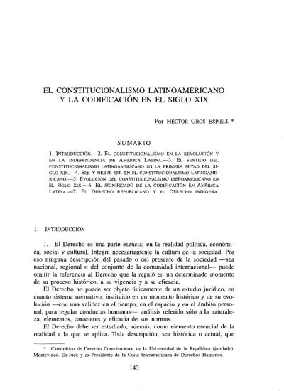 EL CONSTITUCIONALISMO LATINOAMERICANO Y LA CODIFICACIÓN EN EL SIGLO XIX