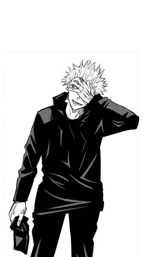 An Anime Character In Black And White With His Hand On His Head