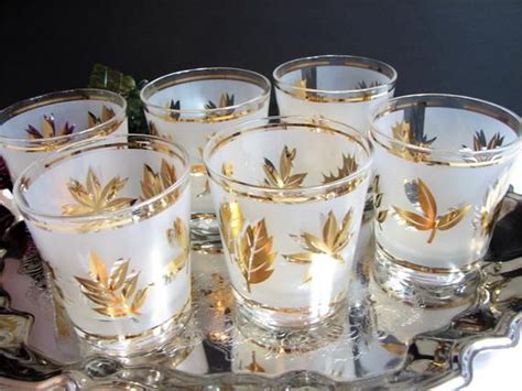 Vintage Rocks Glasses Set Of 6 Libbey Starlyte Frosted Gold Etsy Vintage Rock Retro