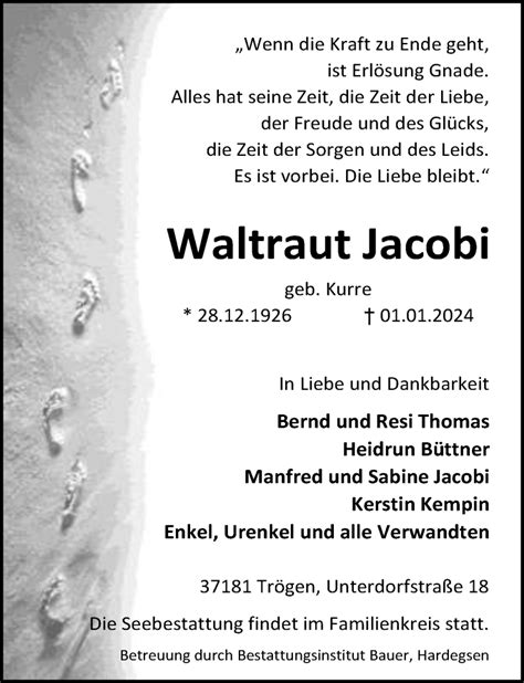 Traueranzeigen Von Waltraut Jacobi Trauer Anzeigen De