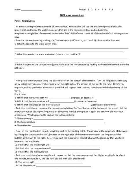 Phet Microwave Worksheet