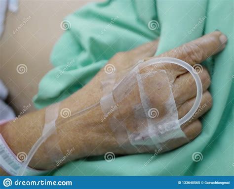 Elderly Patient`s Hand With Iv Intravenous Line Stock Image Image Of