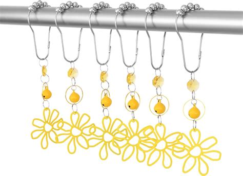 Flower Decorative Shower Curtain Hooks Rings Set With Bell Acrylic