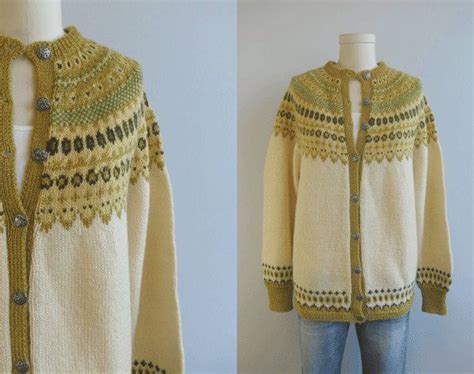 Vintage Nordic Wool Fair Isle Cardigan Hand Knit Sweater Etsy