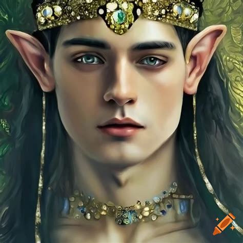 Gustav Klimt Inspired Poster Of Handsome Young Male Elven Prince With