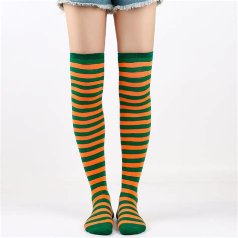 Womens Colorfully Striped Thigh High Socks Knee High Long Cosplay