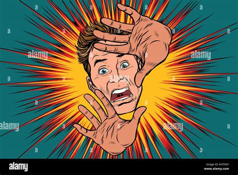 Scared Man Covered With Hands Pop Art Retro Vector Illustration Stock