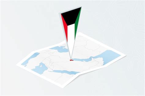 Premium Vector Isometric Paper Map Of Kuwait With Triangular Flag Of