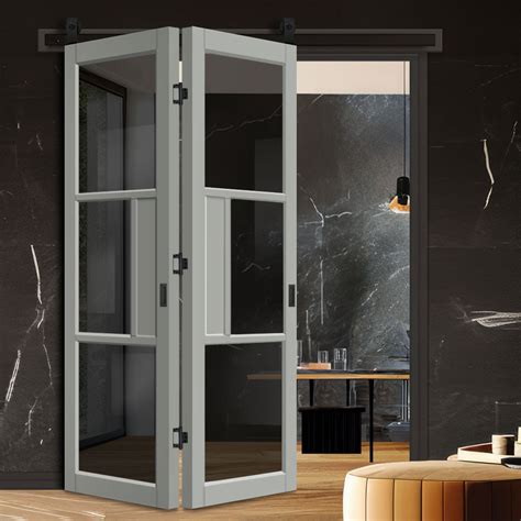 Spaceeasi Top Mounted Black Folding Track And Double Door Handcrafted