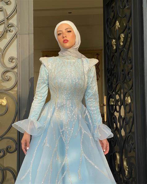 Sky Blue Sequined Muslim Prom Dresses With Applique Detailing Long