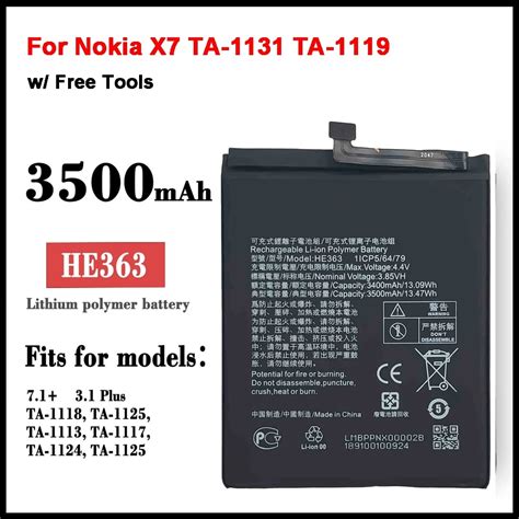 Original HE363 3500mAh Battery For Nokia X7 TA 1131 TA 1119 Nokia 8 1