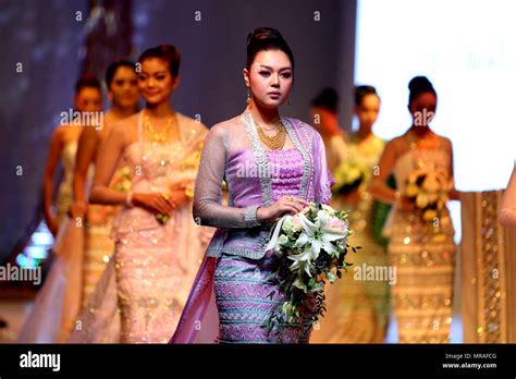 Yangon Myanmar 26th May 2018 Models Present Traditional Dresses