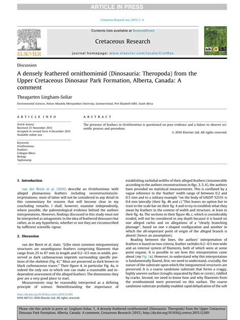 (PDF) A densely feathered ornithomimid (Dinosauria: Theropoda ...€¦ · van der Reest et al. (2016 ...