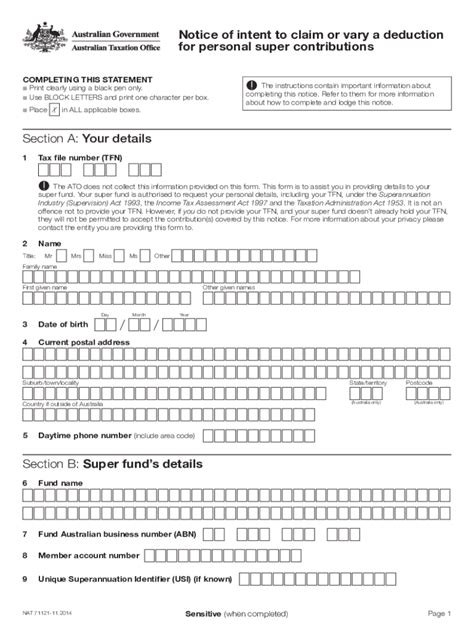 Fillable Online Notice Of Intent To Claim Or Vary A Tax Deduction For