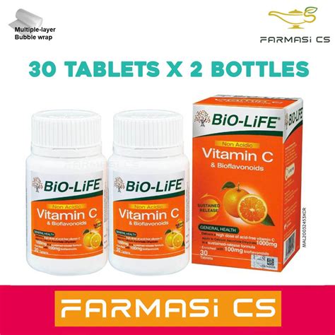 Bio Life Non Acidic Vitamin C And Bioflavonoids 30 Tablets X 2 Bottles