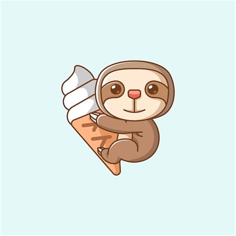 Premium Vector Cute Sloth Hug Ice Cream Hanging Kawaii Chibi