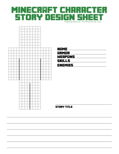 Free Printable Minecraft Character Story Design Sheet Pepper Scraps