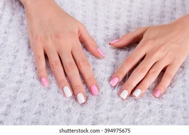 Woman Applying Nude Natural Nails Polish Stock Photo Shutterstock