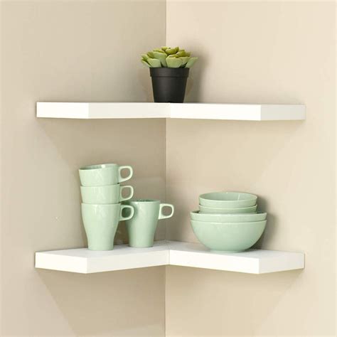 Floating Corner Shelf Set Of 2 White Wellandstore