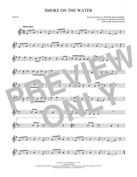 Smoke On The Water By Deep Purple Sheet Music For Violin Solo At Sheet