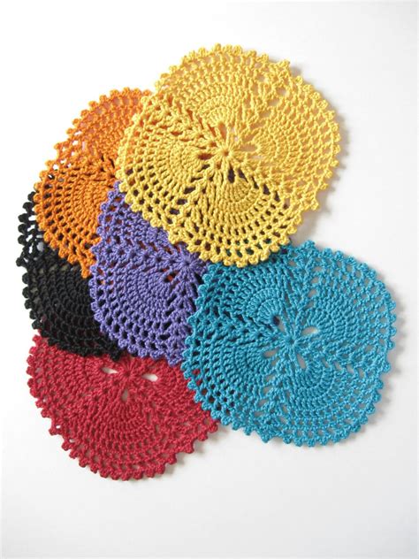 Colorful Crocheted Coasters Doilies Glass Mats Drink Etsy Crochet