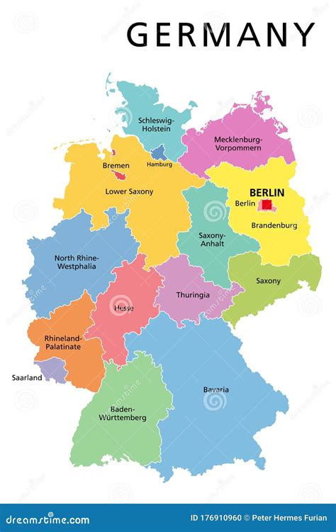 Germany Political Map Multicolored States Of Federal Republic Of