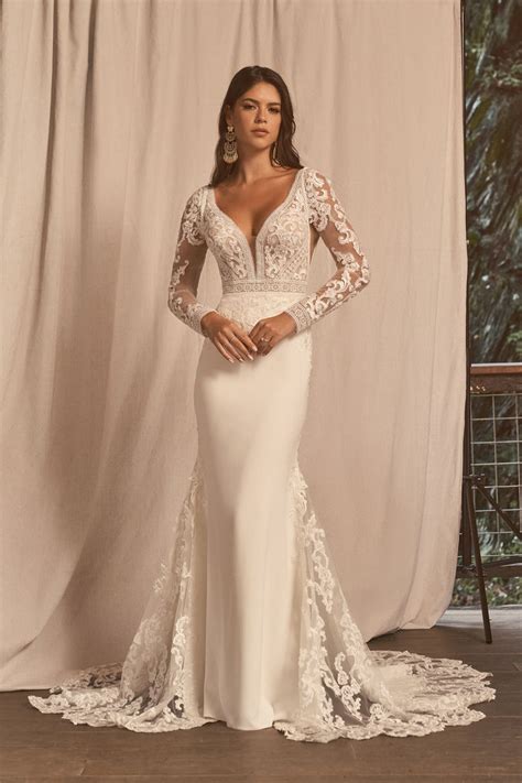 Style 66288 Stretch Crepe Fit And Flare Bridal Dress With Sheer Bodice