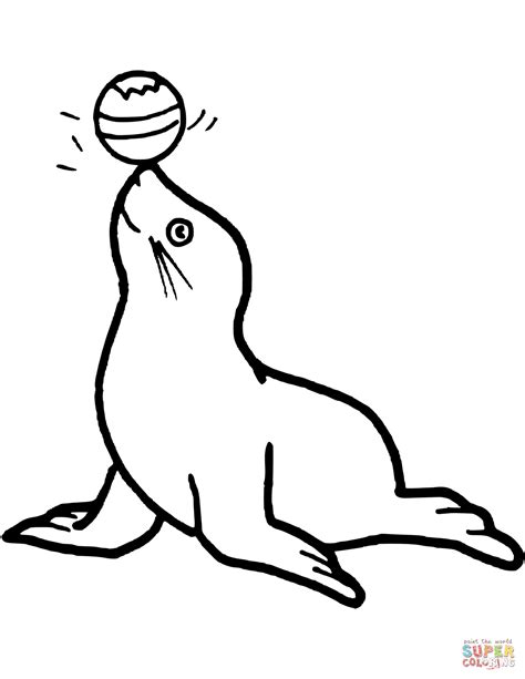 Dibujo De Foca Con Balón Ilustración Para Colorear Dibujos Para