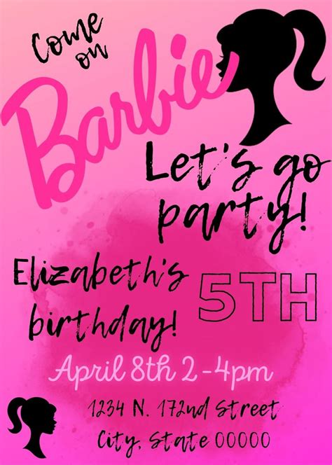 Barbie Birthday Party Invitation Etsy Barbie Birthday Party Barbie