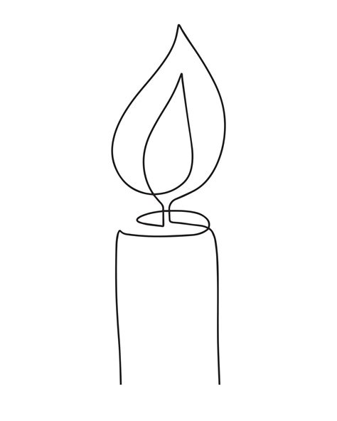 Continuous One Line Drawing Candle Burning Flame Black Contour Line