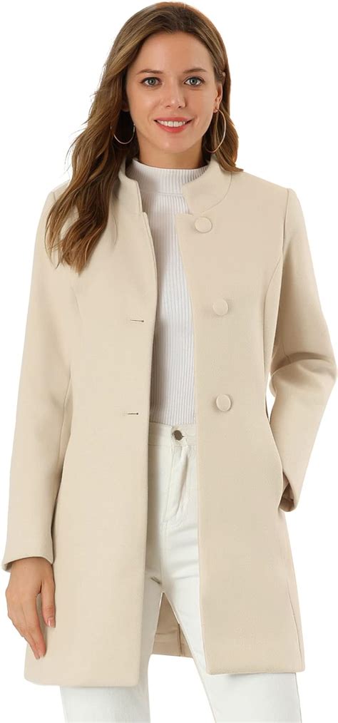 Allegra K Women S Winter Overcoat Mid Long Stand Collar Single Breasted