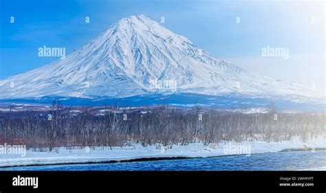 The Koryaksky Volcano On The Kamchatka Peninsula In The Winter Stock