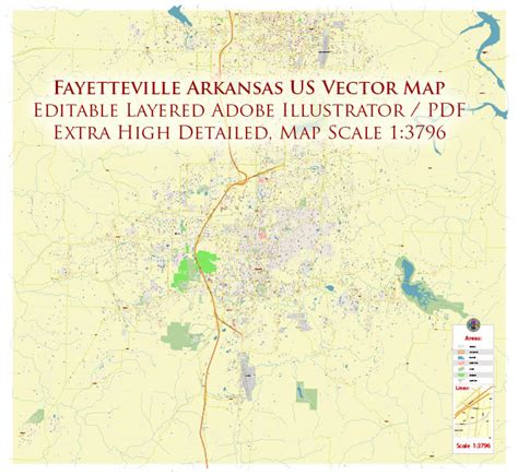 Fayetteville Arkansas Us Map Vector City Plan High Detailed Street Map