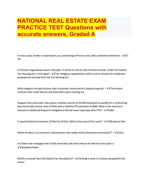 Real Estate Test Questions And Answers General Practice Test