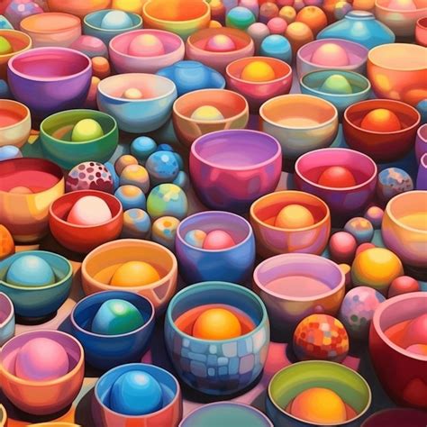 Premium Photo | A colorful painting of easter eggs in a basket.