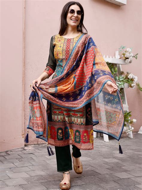 Buy KALINI Round Neck Ethnic Motifs Printed Regular Thread Work