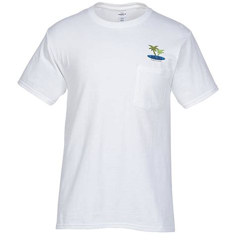 Hanes Authentic Pocket T Shirt Embroidered White 6729