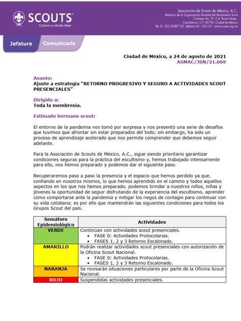 Comunicado ASMAC - JSN - 21.069 Actualización Retorno Progresivo | PDF
