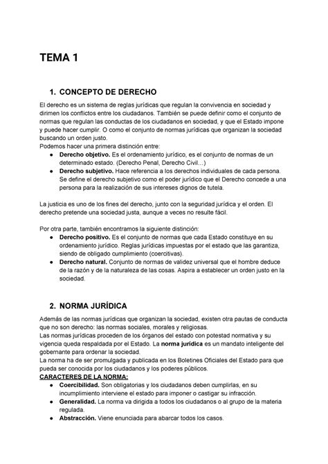 Resumen Derecho Civil Tema 1 1 Concepto De Derecho El Derecho Es Un