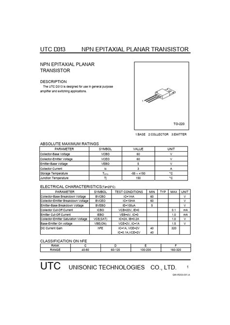 D313 datasheet, transistor equivalent, Unisonic Technologies