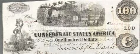 Rare 100 Train Note Confederate Money Certified