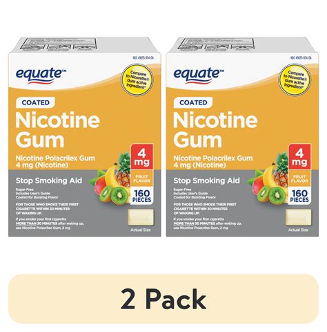 2 Pack Equate Coated Nicotine Polacrilex Gum 4 Mg Fruit Flavor