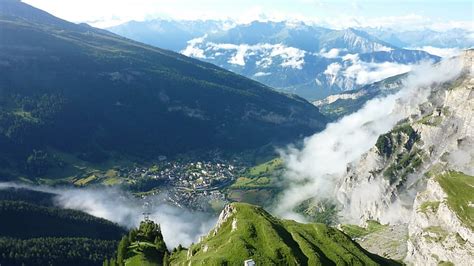 Hd Wallpaper Mountain Top View Of A Beautiful Valley Town Clouds